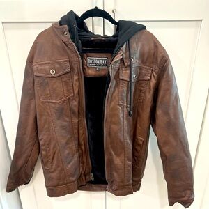 Boston Bay Pleather Bomber Jacket with hoodie